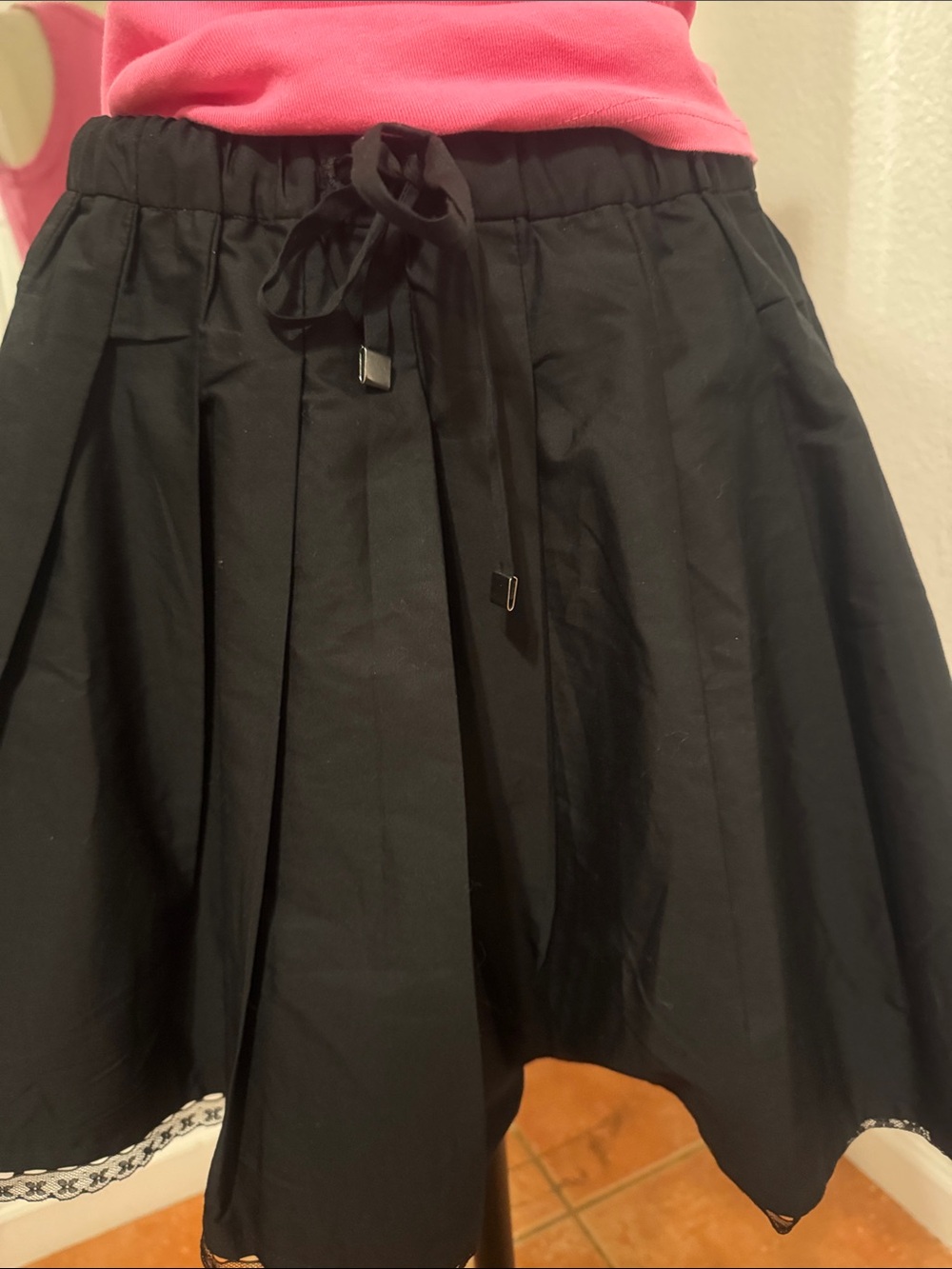 J. Crew Black Pleated Skater Skirt with Drawstring Waist